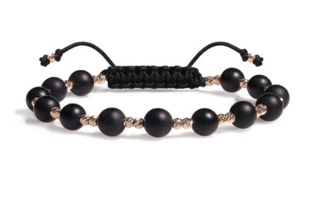 Brățară Pardo realizată cu șnur și bile de Aur 585 14K și Onix Mat