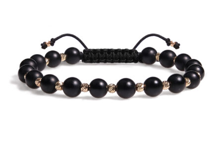 Brățară Pardo realizată cu șnur și bile de Aur 585 14K și Onix Negru Mat