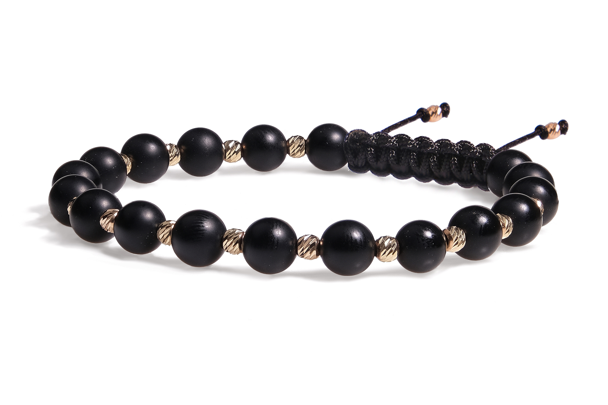 Brățară Pardo realizată cu șnur și bile de Aur 585 14K și Onix Negru Mat - imagine 5