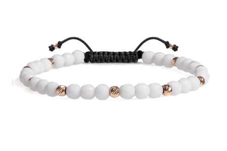 Brățară Pardo realizată cu șnur și bile de Aur 585 14K și Onix Alb Fațetat