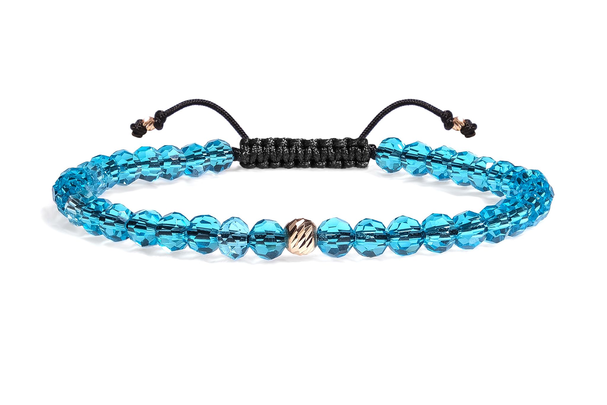 Brățară Pardo realizată cu șnur și bile de Aur 585 14K și Cristale Sticla