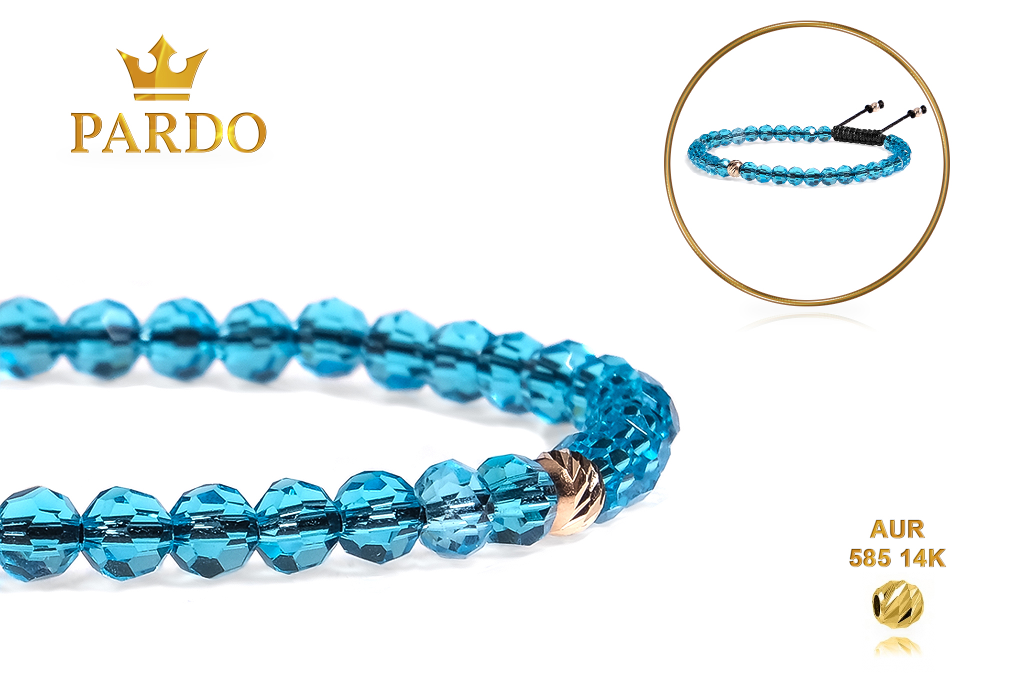 Brățară Pardo realizată cu șnur și bile de Aur 585 14K și Cristale Sticla - imagine 4