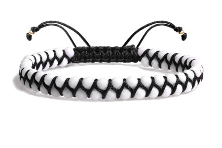 Brățară Pardo cu șnur împletit și Onix Alb si bile de Aur 585 14 Karate