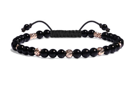 Bratara  Pardo realizată cu pietre semipretiose Onix 4 mm și bile de Aur 585 14K