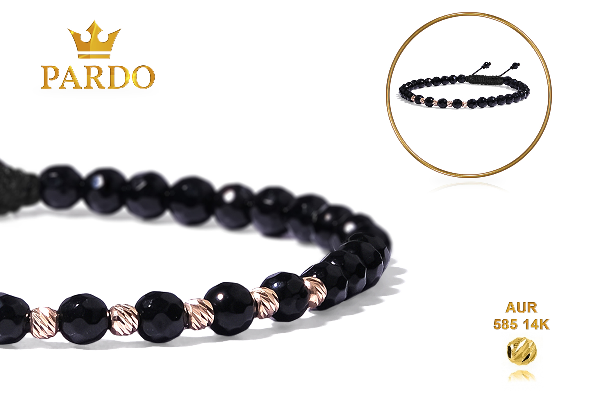 Bratara Pardo realizată cu pietre semipretiose Onix 4 mm și bile de Aur 585 14K - imagine 5