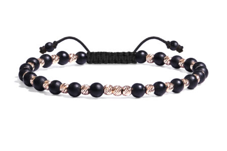 Bratara  Pardo realizată cu pietre semipretiose Onix Mat 4 mm și bile de Aur 585 14K