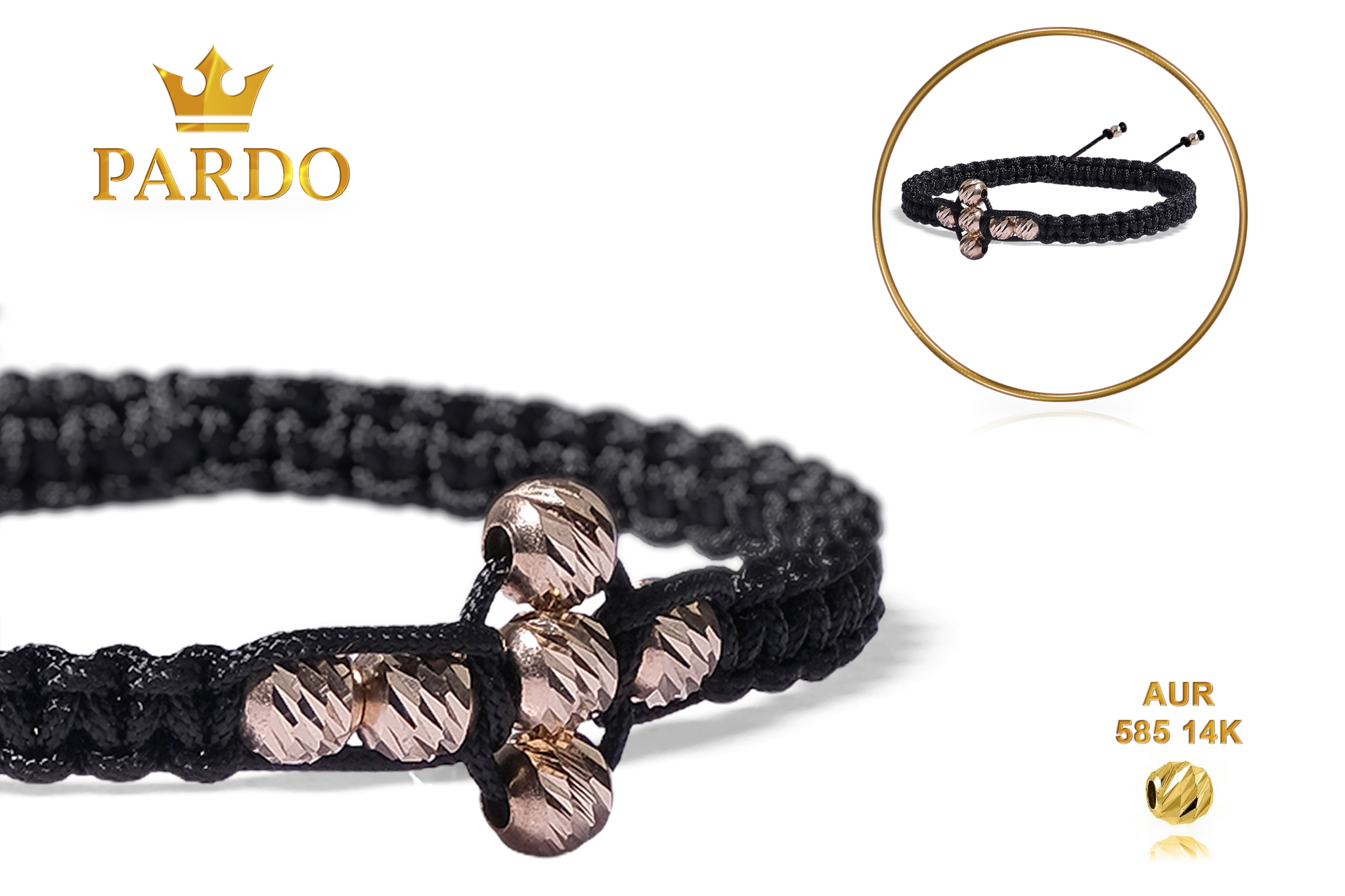 Bratara Pardo cu șnur impletit si bile de Aur 585 14K - imagine 5