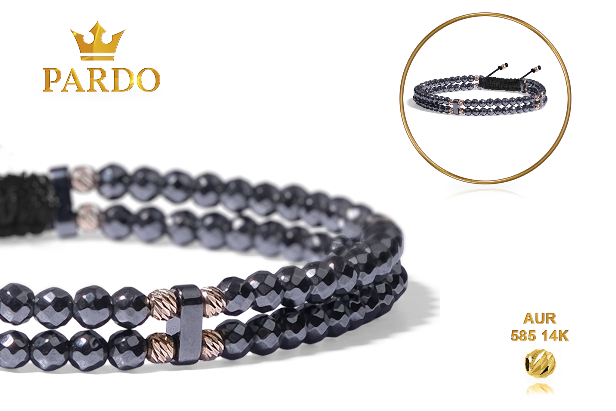 Bratara Pardo realizata cu Hematit și sfere de Aur 585 14K - imagine 5