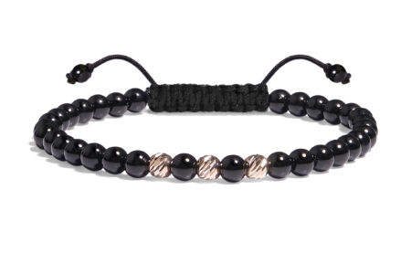 Bratara  Pardo realizată cu pietre semipretiose Onix Lucios 4 mm și bile de Aur 585 14K