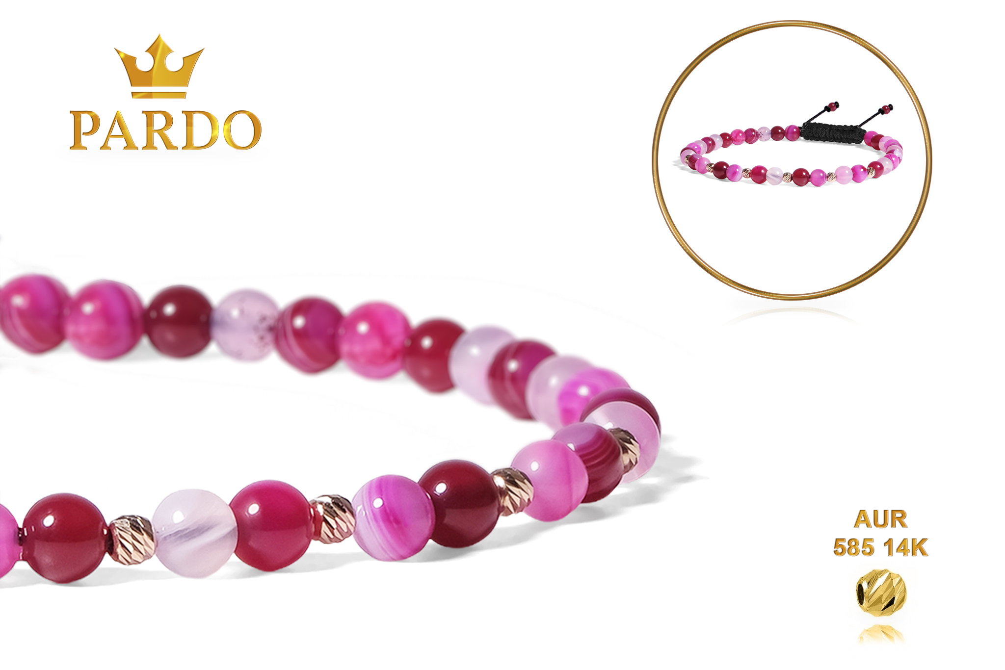 Bratara Pardo cu realizata cu Agat și bile de Aur 585 14K - imagine 5