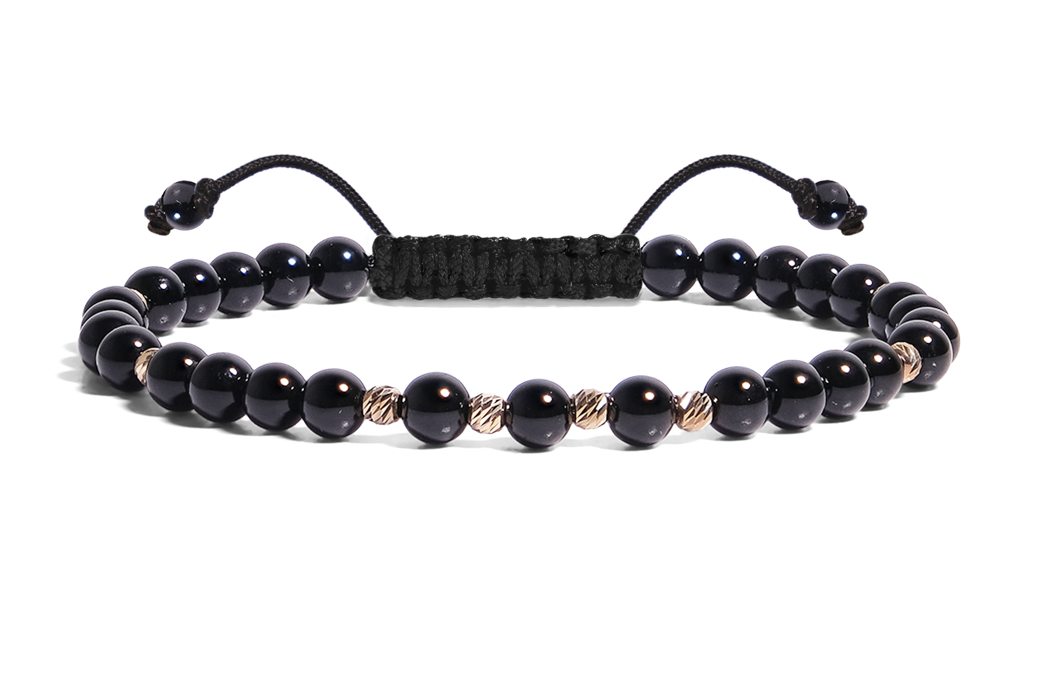 Bratara Pardo realizată cu pietre semipretiose Onix Lucios 4 mm și bile de Aur 585 14K
