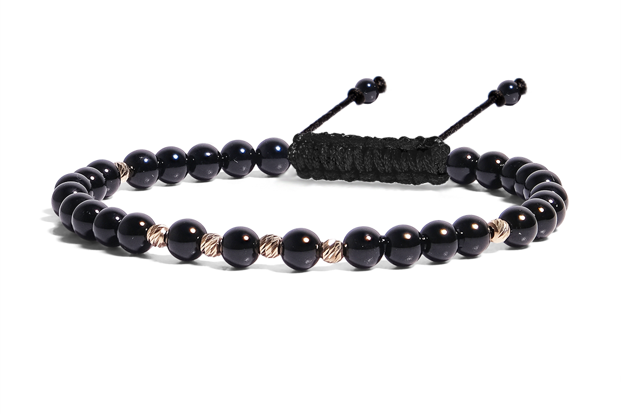 Bratara Pardo realizată cu pietre semipretiose Onix Lucios 4 mm și bile de Aur 585 14K - imagine 2
