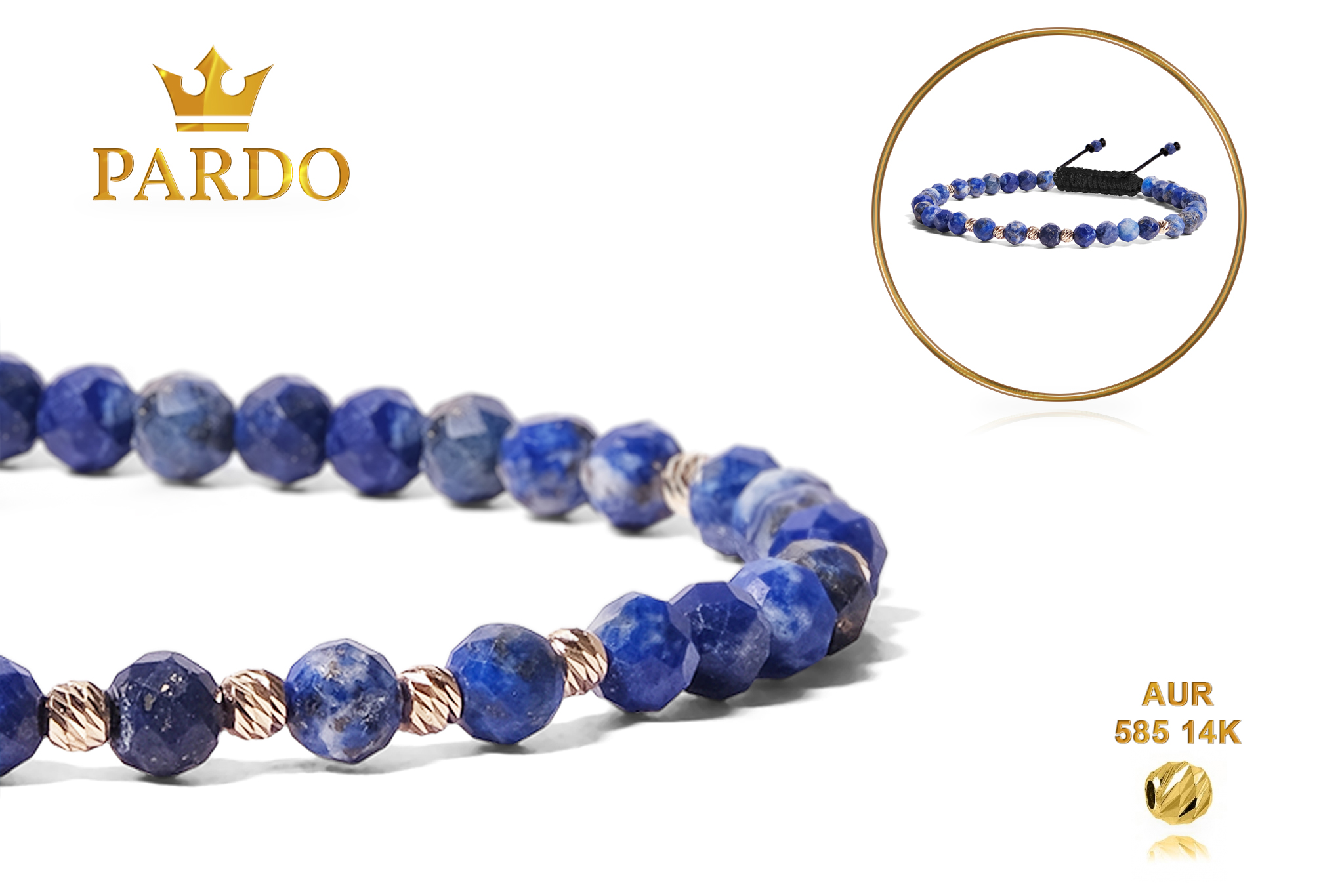 Bratara Pardo realizata cu Lapis Lazuli și bile de Aur 585 14K - imagine 5