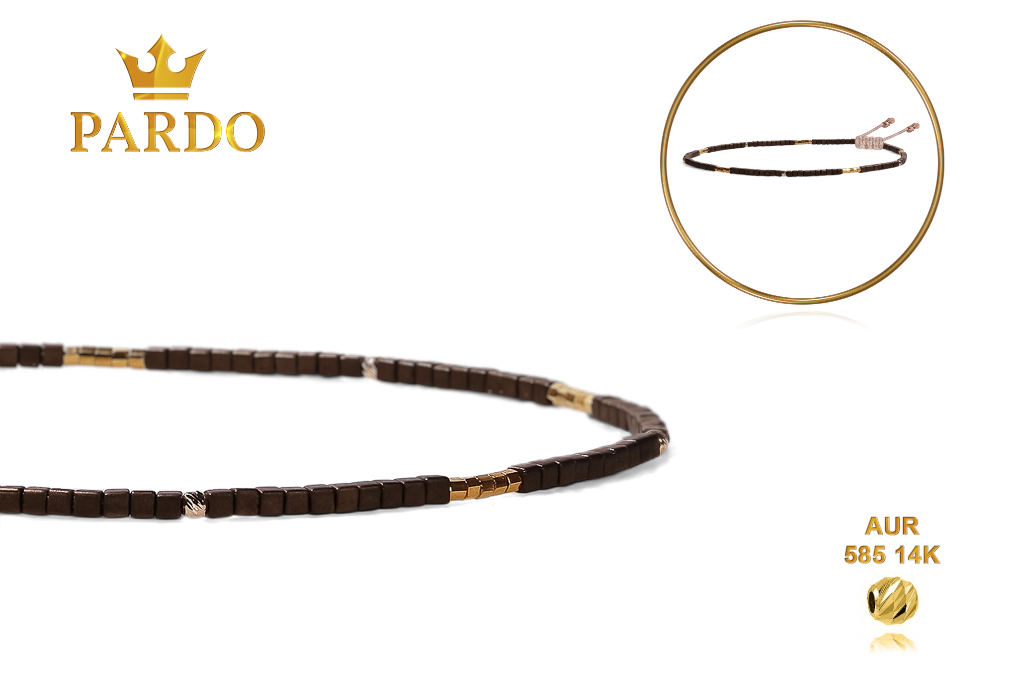 Bratara Pardo de picior realizata cu pietre de nisip Miyuki si sfere Aur 585 14K - imagine 5