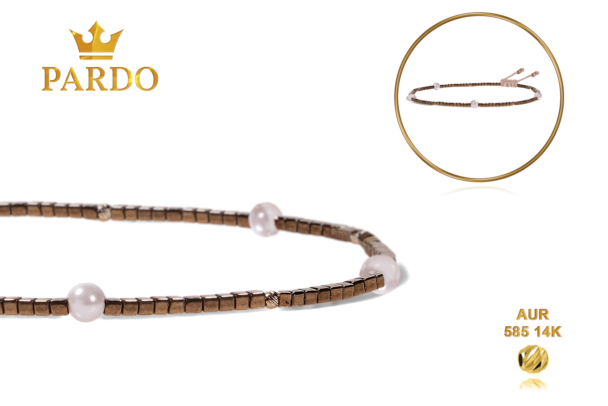 Bratara Pardo de picior realizata cu pietre de nisip Miyuki, Perle si sfere Aur 585 14K - imagine 5