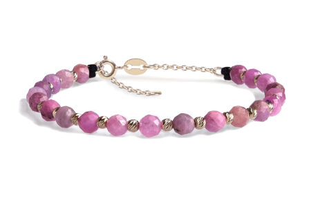 Bratara cu extensie lant Pardo realizata cu Rubin si Sfere striate din Aur 585 de 14 Karate