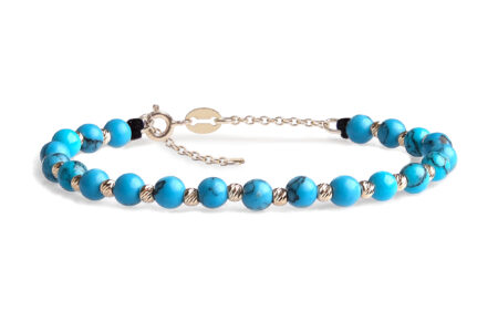 Bratara cu extensie lant Pardo realizata cu Turcoaz Reconstituit  si Sfere striate din Aur 585 de 14 Karate