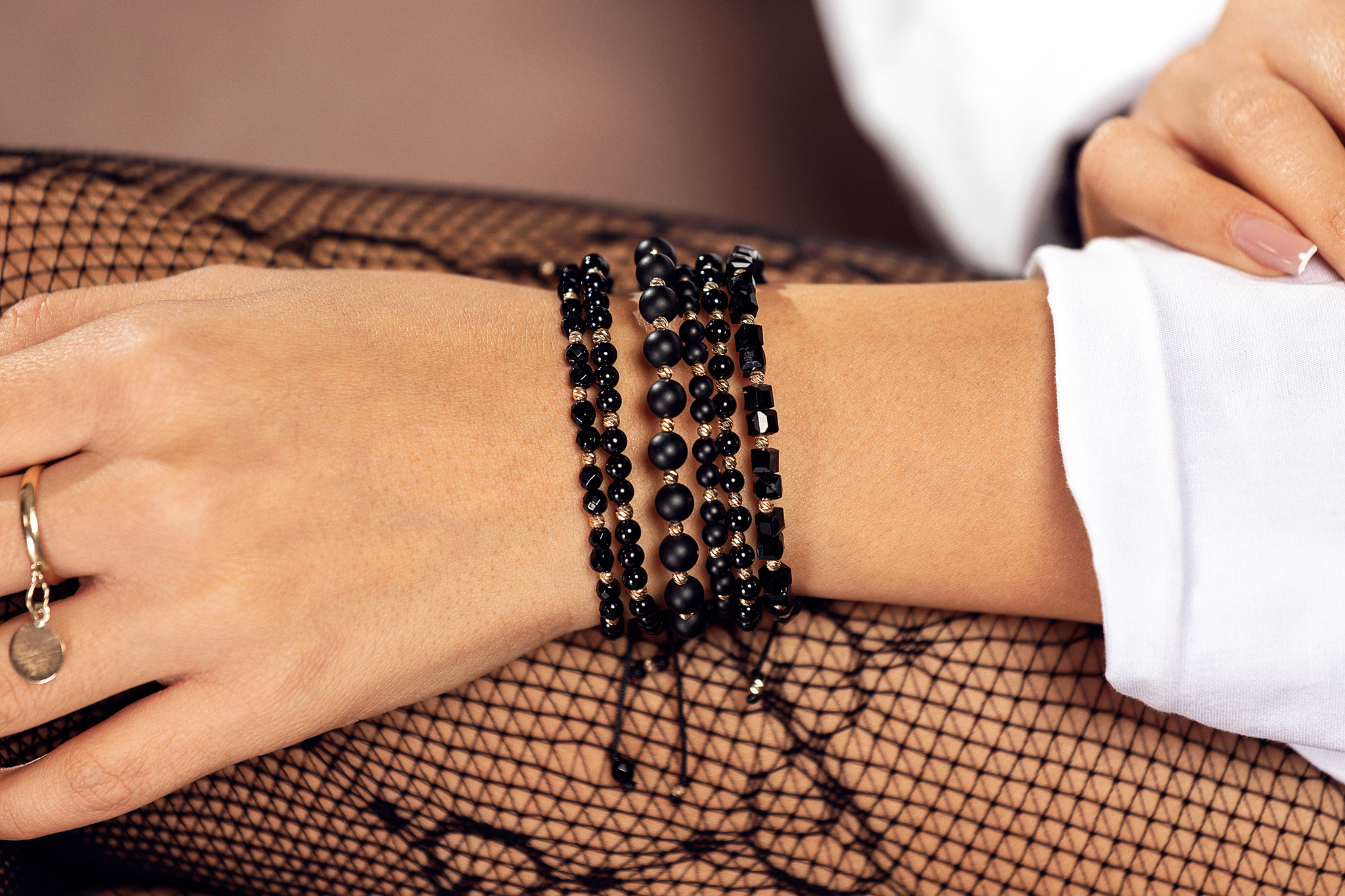 Bratara Pardo realizata cu pietre semipretioase Onix Mat și bile de Aur 585 14K - imagine 7