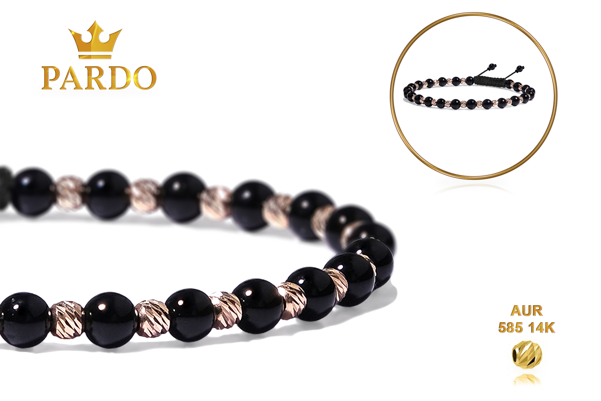 Bratara Pardo realizată cu pietre semipretiose Onix 4 mm și bile de Aur 585 14K - imagine 5