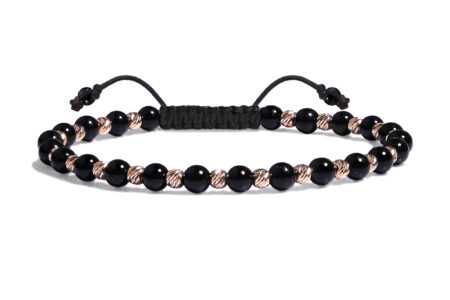 Bratara  Pardo realizată cu pietre semipretiose Onix 4 mm și bile de Aur 585 14K