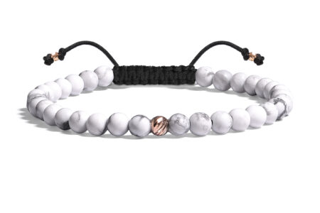 Brățară cu șnur Pardo realizată cu pietre semiprețioase Howlit și bile de Aur 585 14K