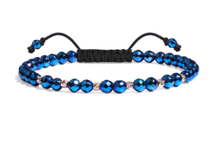 Bratara  Pardo realizată cu pietre semipretiose Hematit  Albastru 4 mm și bile de Aur 585 14K