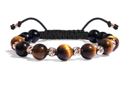 Bratara  Pardo realizata cu pietre semipretioase Ochi de Tigru, Onix și bile de Aur 585 14K