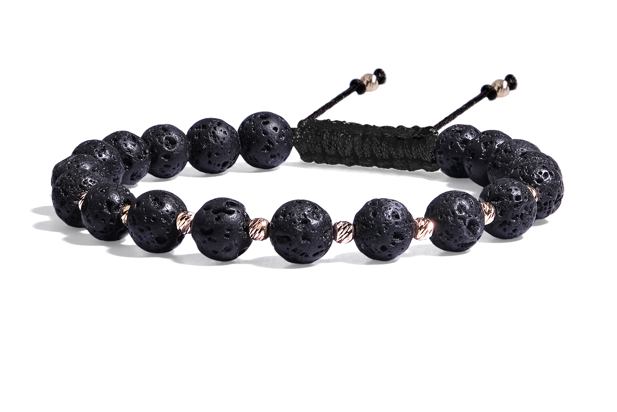 Brățară Pardo realizată cu șnur și bile de Aur 585 14K și Rocă Vulcanică – Lava Stone - imagine 2