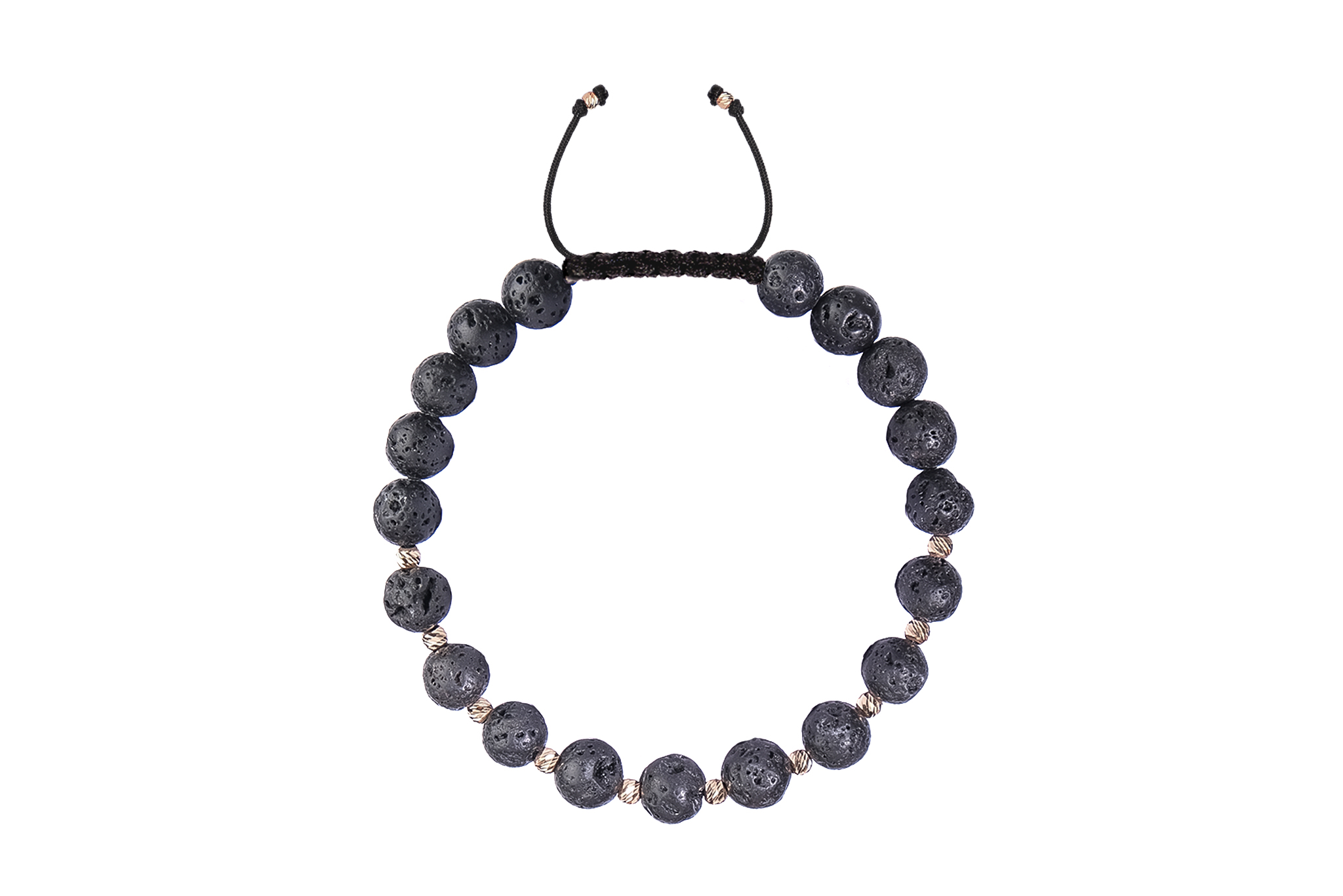 Brățară Pardo realizată cu șnur și bile de Aur 585 14K și Rocă Vulcanică – Lava Stone - imagine 3