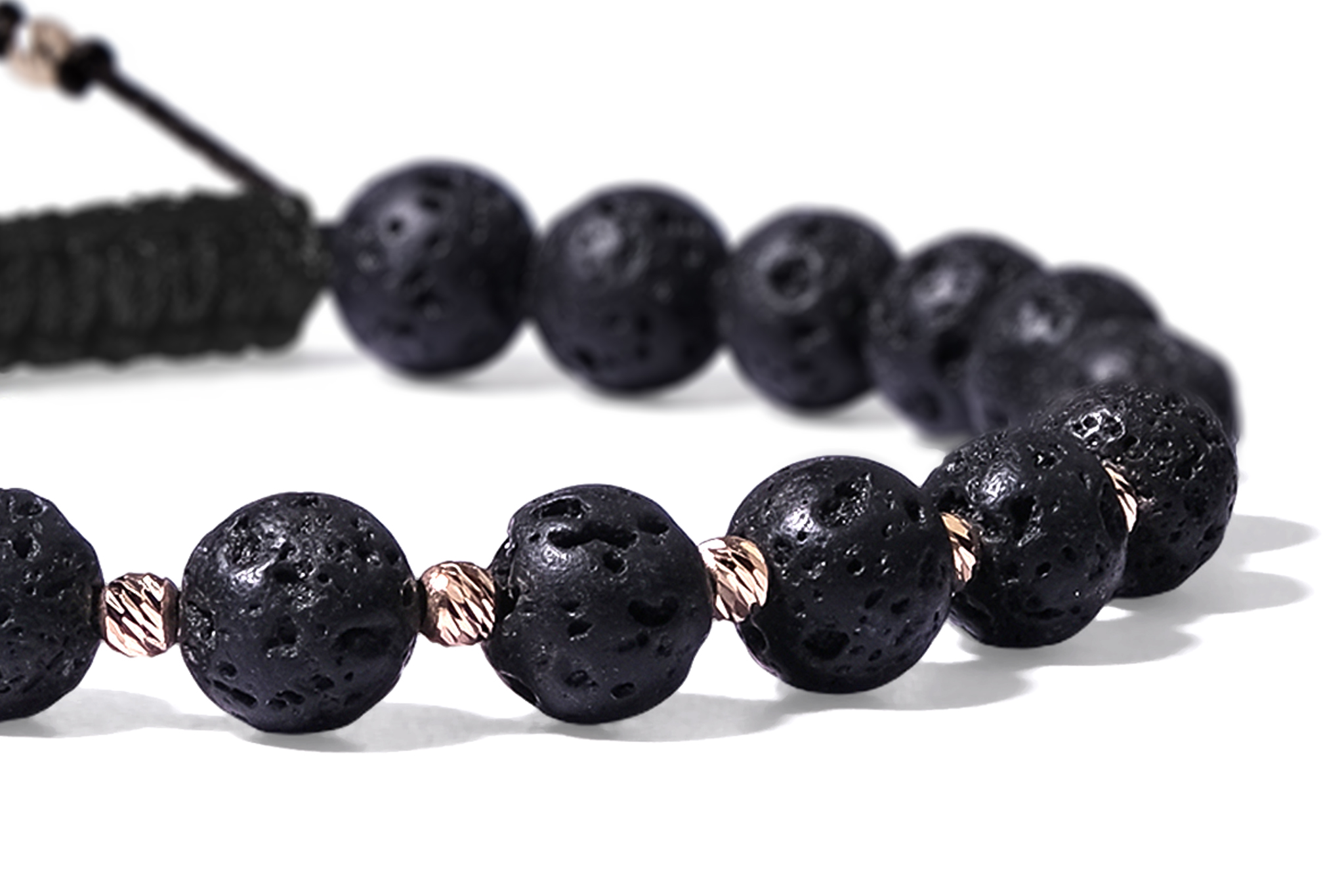 Brățară Pardo realizată cu șnur și bile de Aur 585 14K și Rocă Vulcanică – Lava Stone - imagine 4