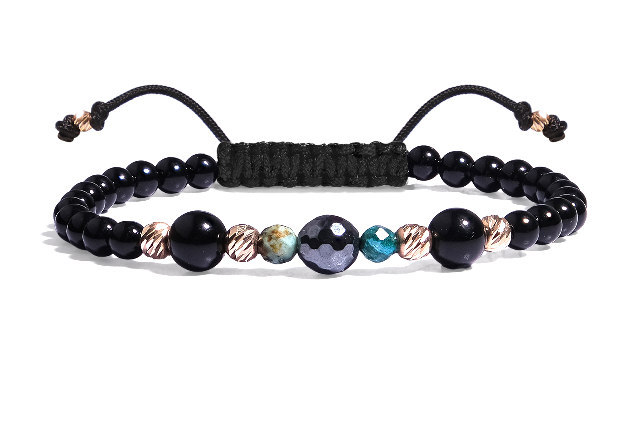 Bratara Pardo realizata cu pietre semipretioase Onix, Crisocola, Hematit și bile de Aur 585 14K