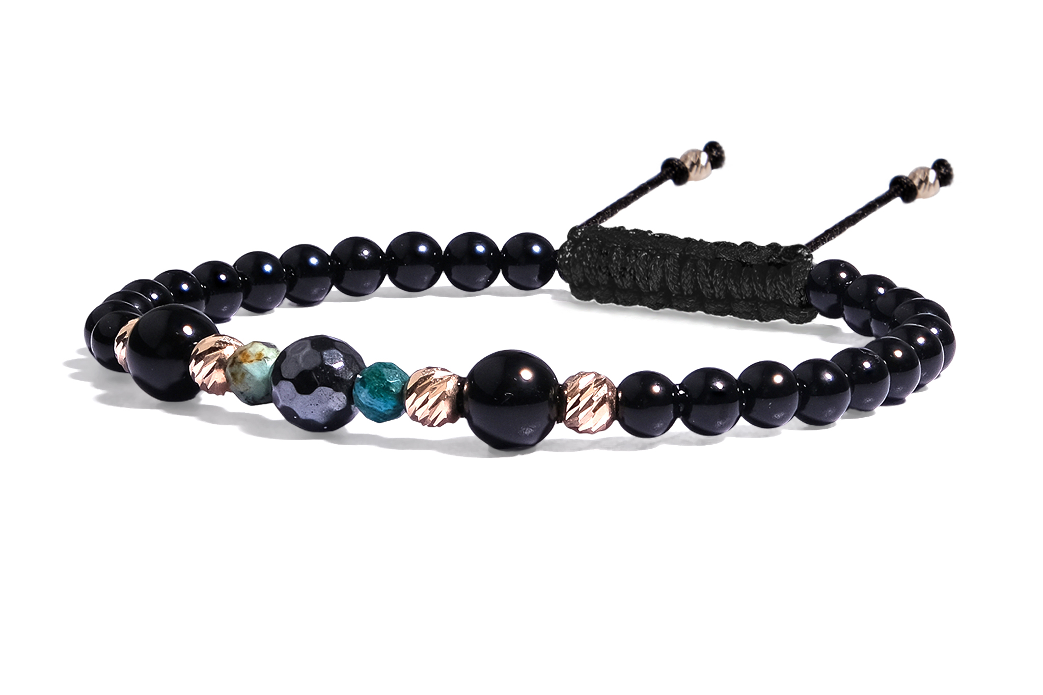 Bratara Pardo realizata cu pietre semipretioase Onix, Crisocola, Hematit și bile de Aur 585 14K - imagine 2