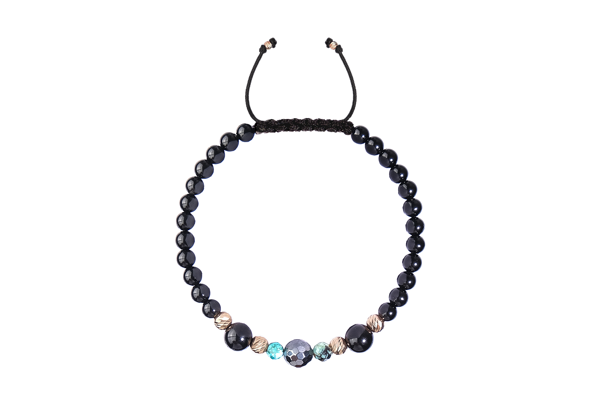 Bratara Pardo realizata cu pietre semipretioase Onix, Crisocola, Hematit și bile de Aur 585 14K - imagine 3