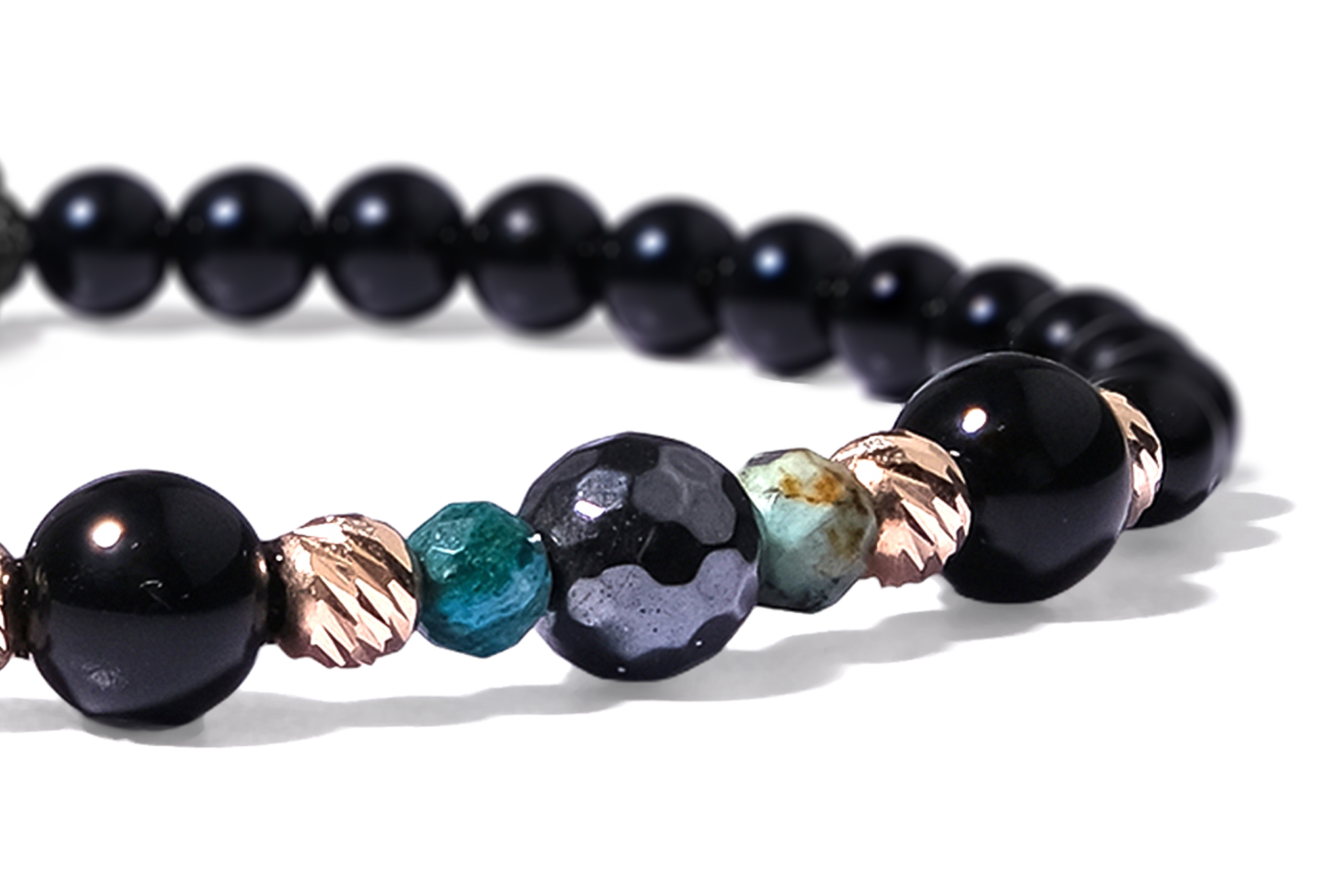 Bratara Pardo realizata cu pietre semipretioase Onix, Crisocola, Hematit și bile de Aur 585 14K - imagine 4