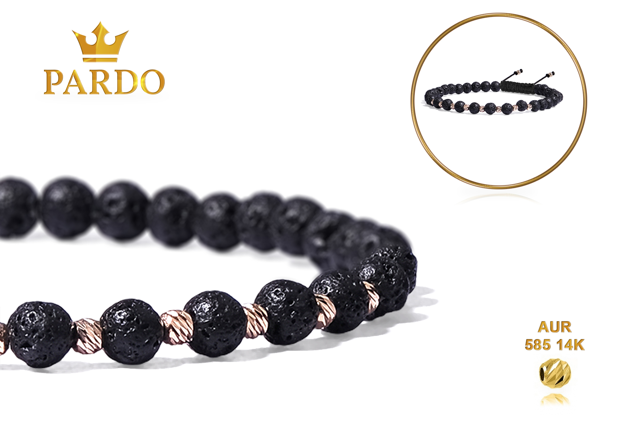 Bratara Pardo realizată cu Lava Stone 4 mm și bile de Aur 585 14K - imagine 5