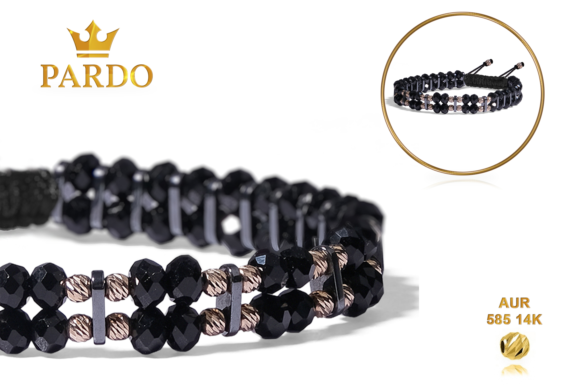 Bratara Pardo realizată cu Cristale Sticla, Hematit și Sfere de Aur 585 14K - imagine 5