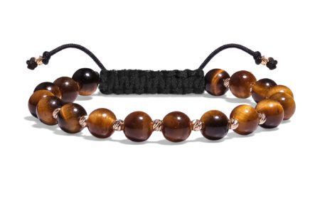 Brățară cu șnur Pardo realizată cu pietre semiprețioase Ochi de Tigru si bile de Aur 585 14K