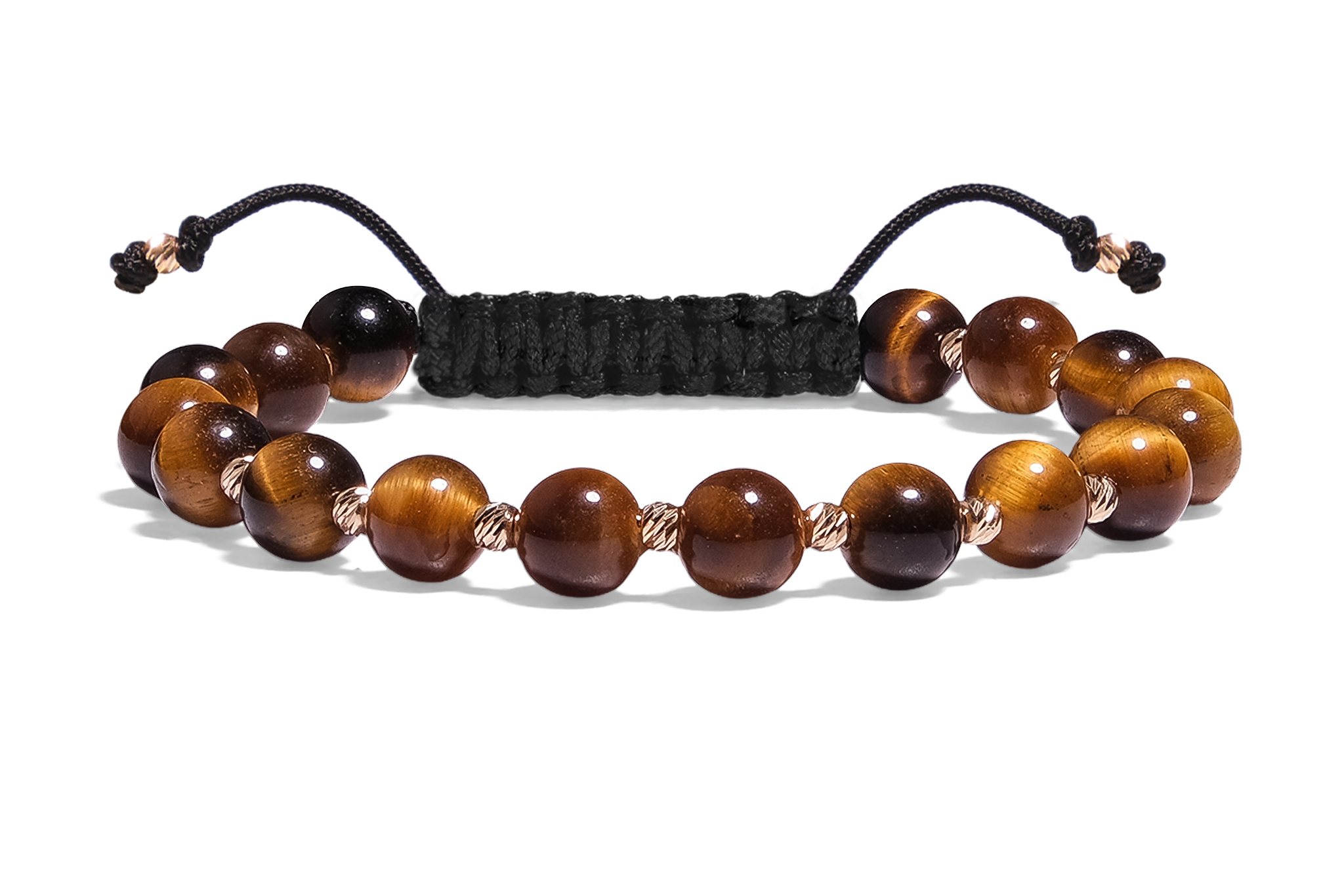 Brățară cu șnur Pardo realizată cu pietre semiprețioase Ochi de Tigru si bile de Aur 585 14K