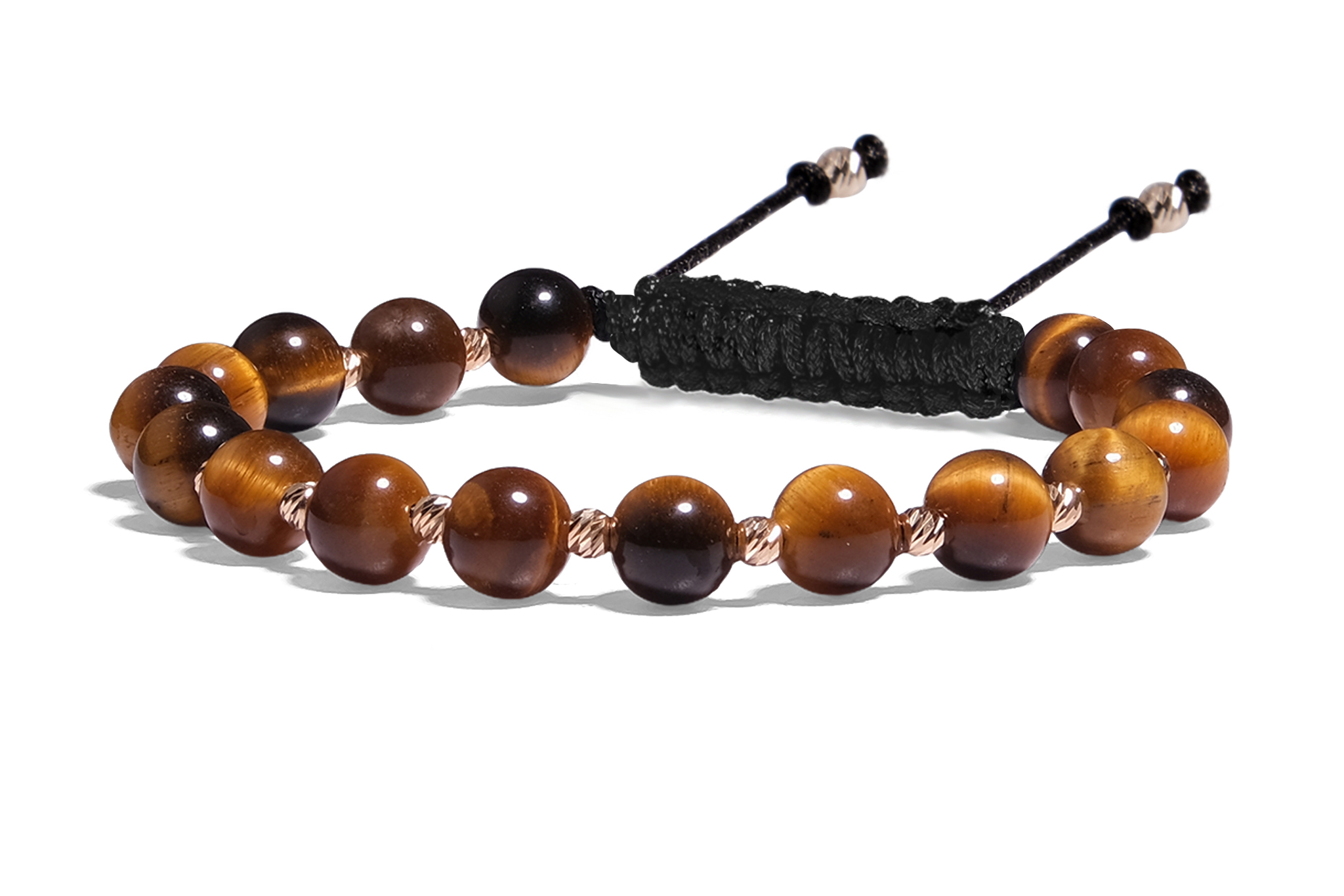 Brățară cu șnur Pardo realizată cu pietre semiprețioase Ochi de Tigru si bile de Aur 585 14K - imagine 2