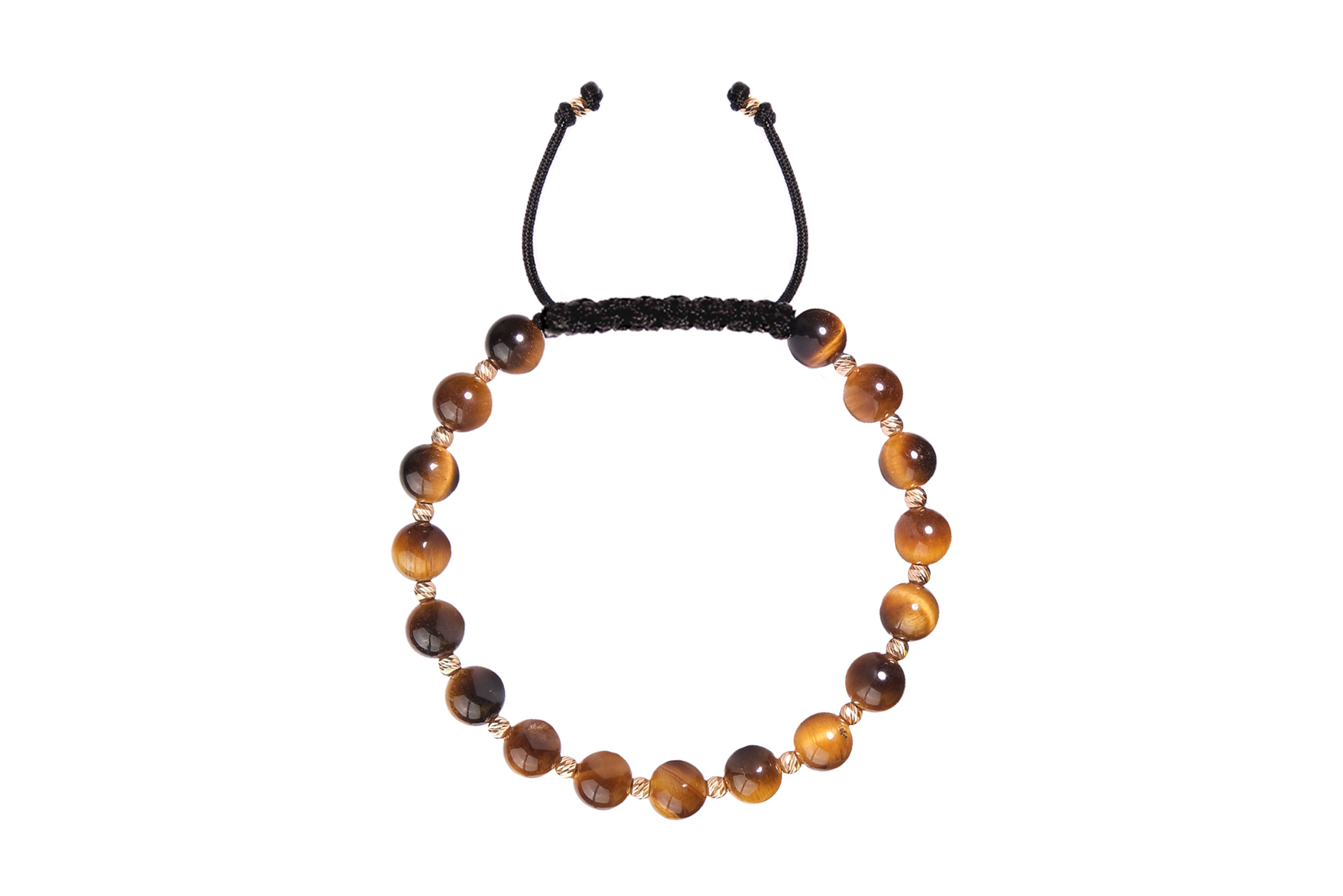 Brățară cu șnur Pardo realizată cu pietre semiprețioase Ochi de Tigru si bile de Aur 585 14K - imagine 3