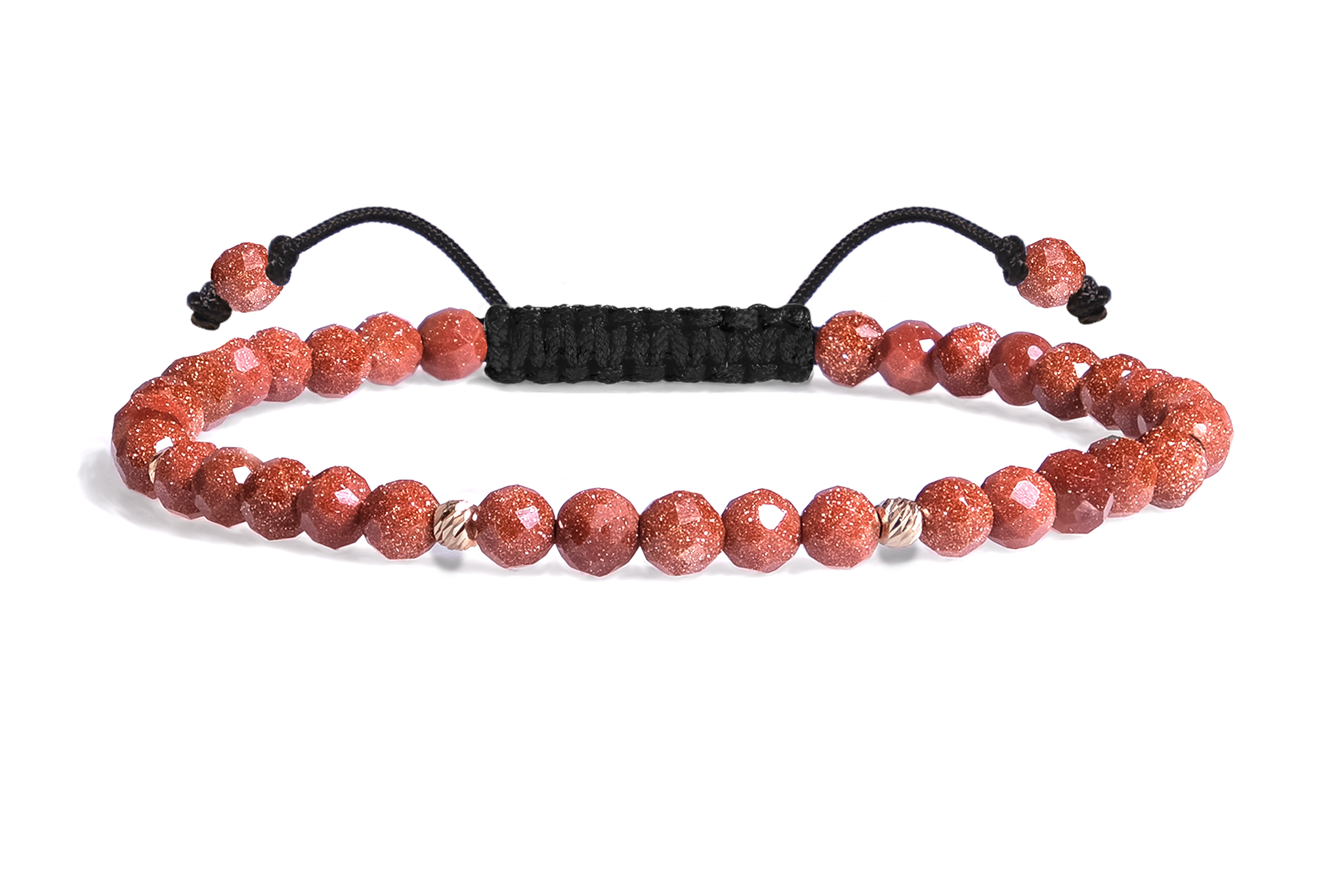 Bratara snur Pardo realizata cu Piatra Soarelui Maro si Sfere striate din Aur 585 de 14 Karate