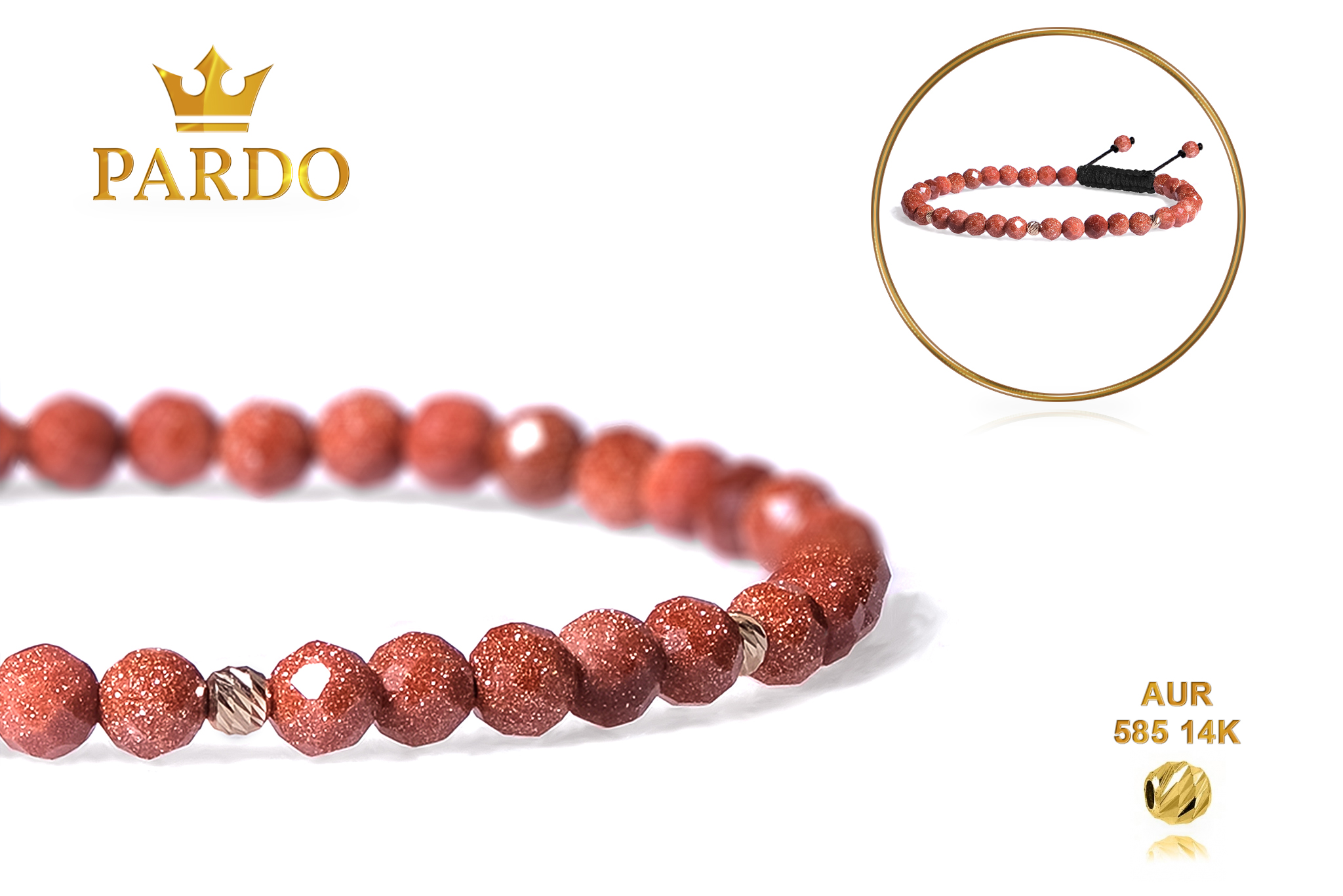 Bratara snur Pardo realizata cu Piatra Soarelui Maro si Sfere striate din Aur 585 de 14 Karate - imagine 5