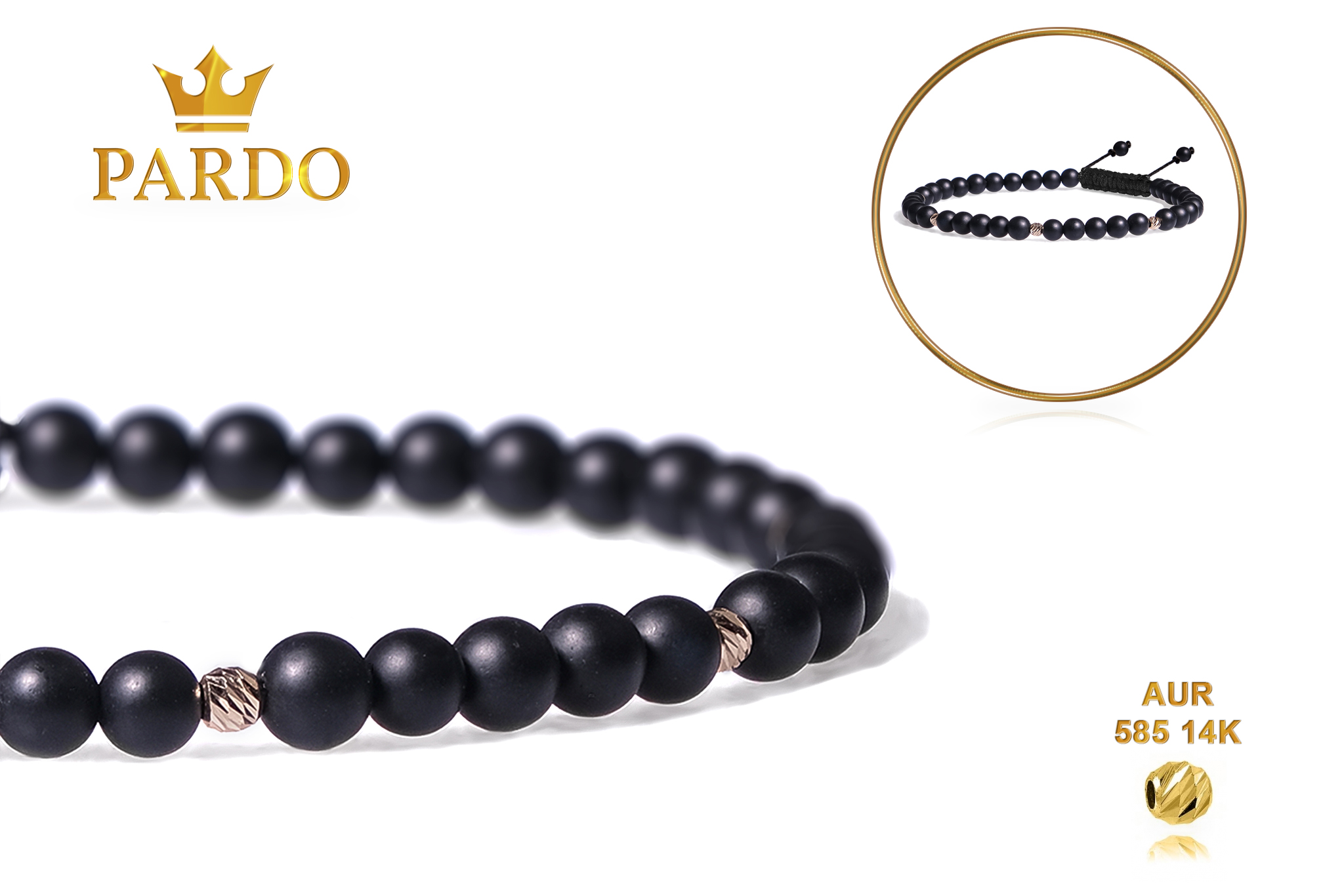 Bratara snur Pardo realizata cu Onix si Sfere striate din Aur 585 de 14 Karate - imagine 5