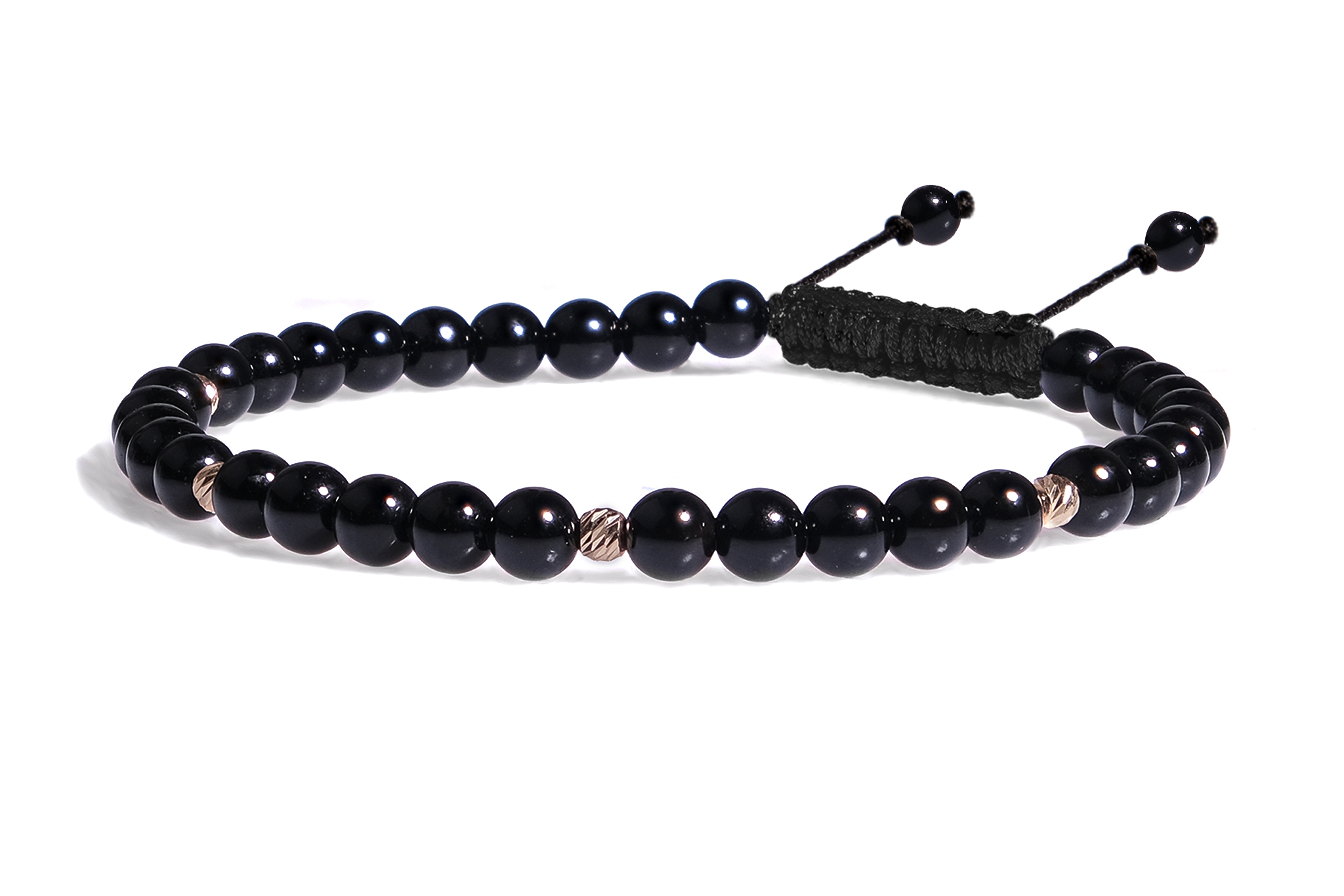 Bratara snur Pardo realizata cu Onix Lucios si Sfere striate din Aur 585 de 14 Karate - imagine 2