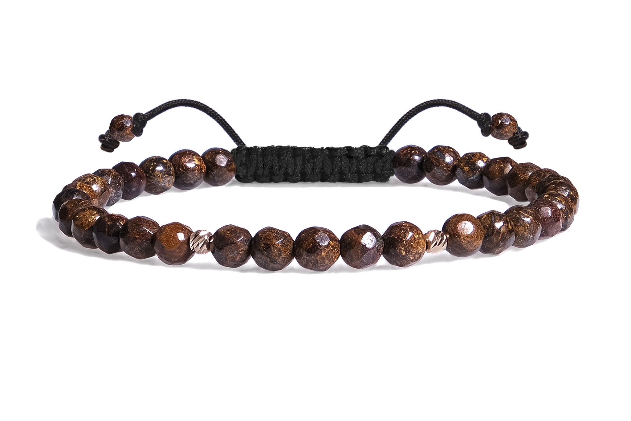 Bratara snur Pardo realizata cu Bronzit Maro si Sfere striate din Aur 585 de 14 Karate