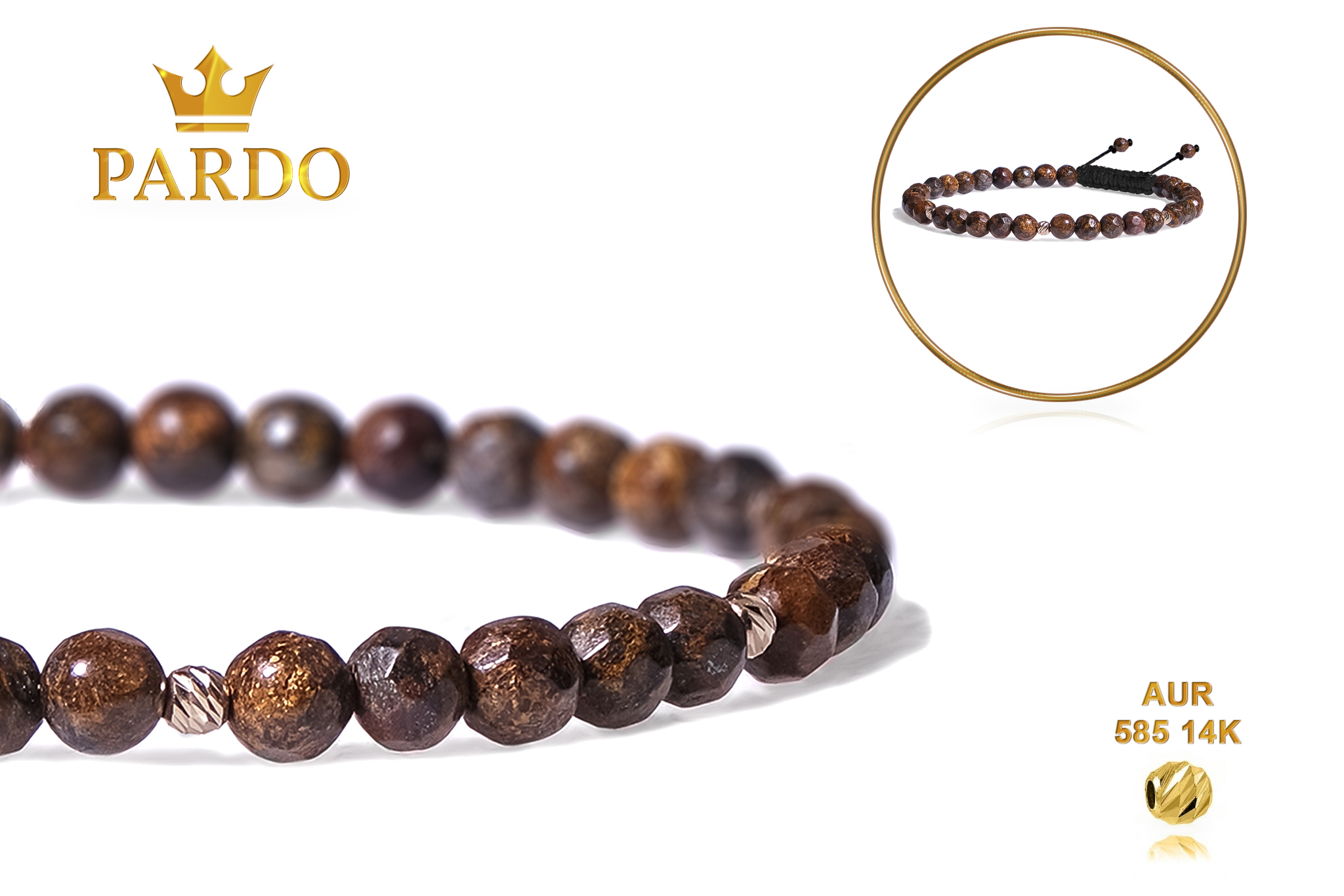 Bratara snur Pardo realizata cu Bronzit Maro si Sfere striate din Aur 585 de 14 Karate - imagine 5