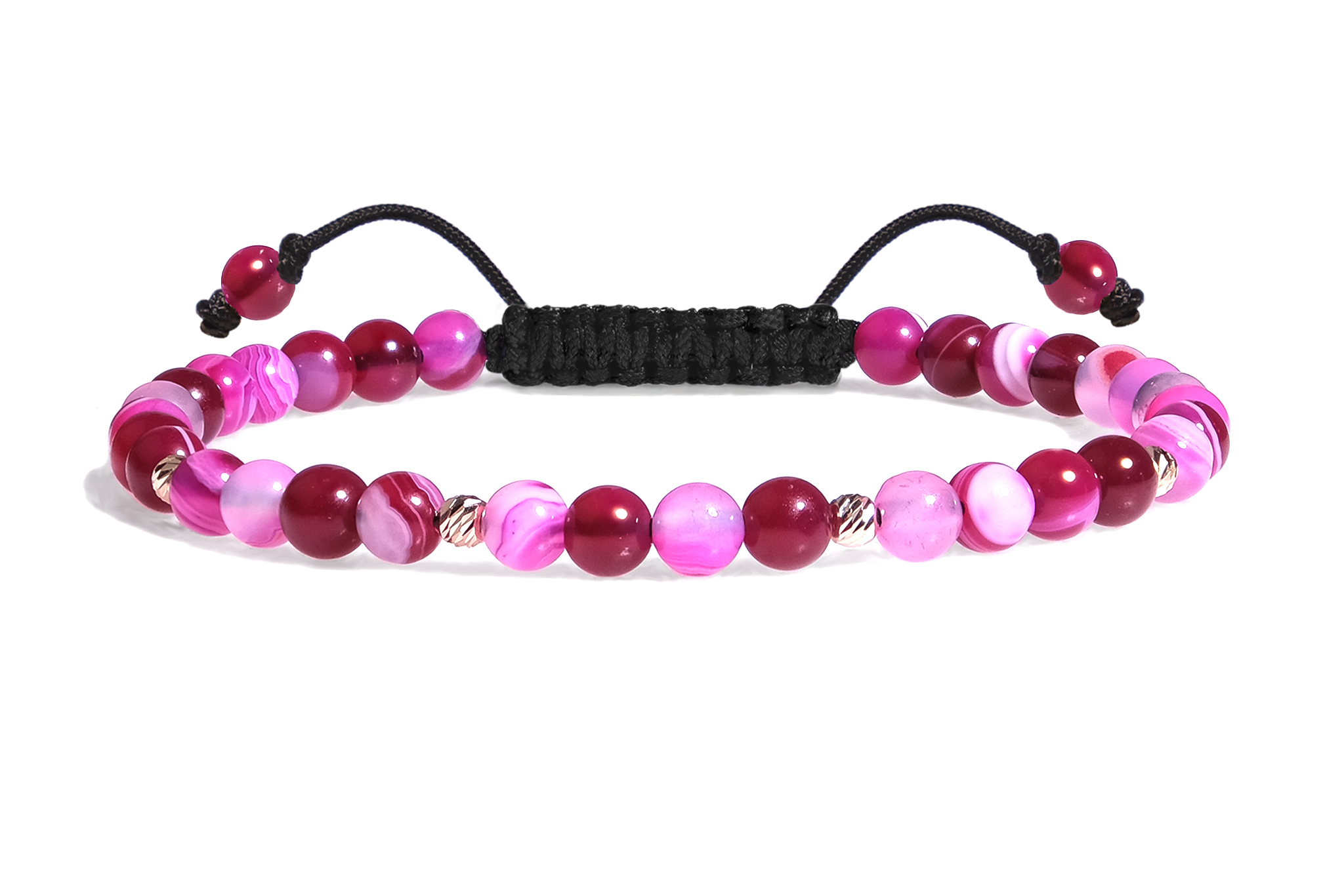 Bratara snur Pardo realizata cu Agat Roz si Sfere striate din Aur 585 de 14 Karate