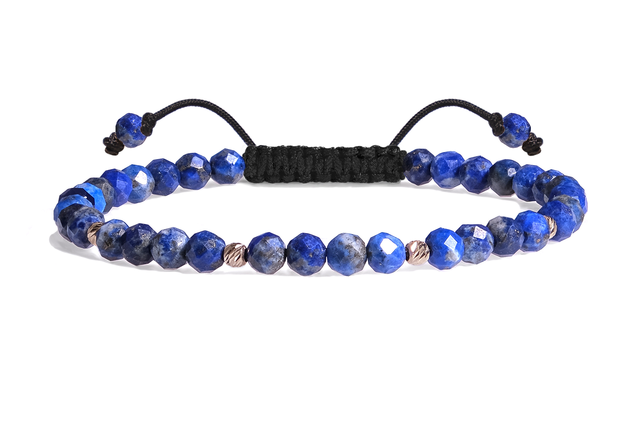 Bratara snur Pardo realizata cu Lapis Lazuli Albastru si Sfere striate din Aur 585 de 14 Karate