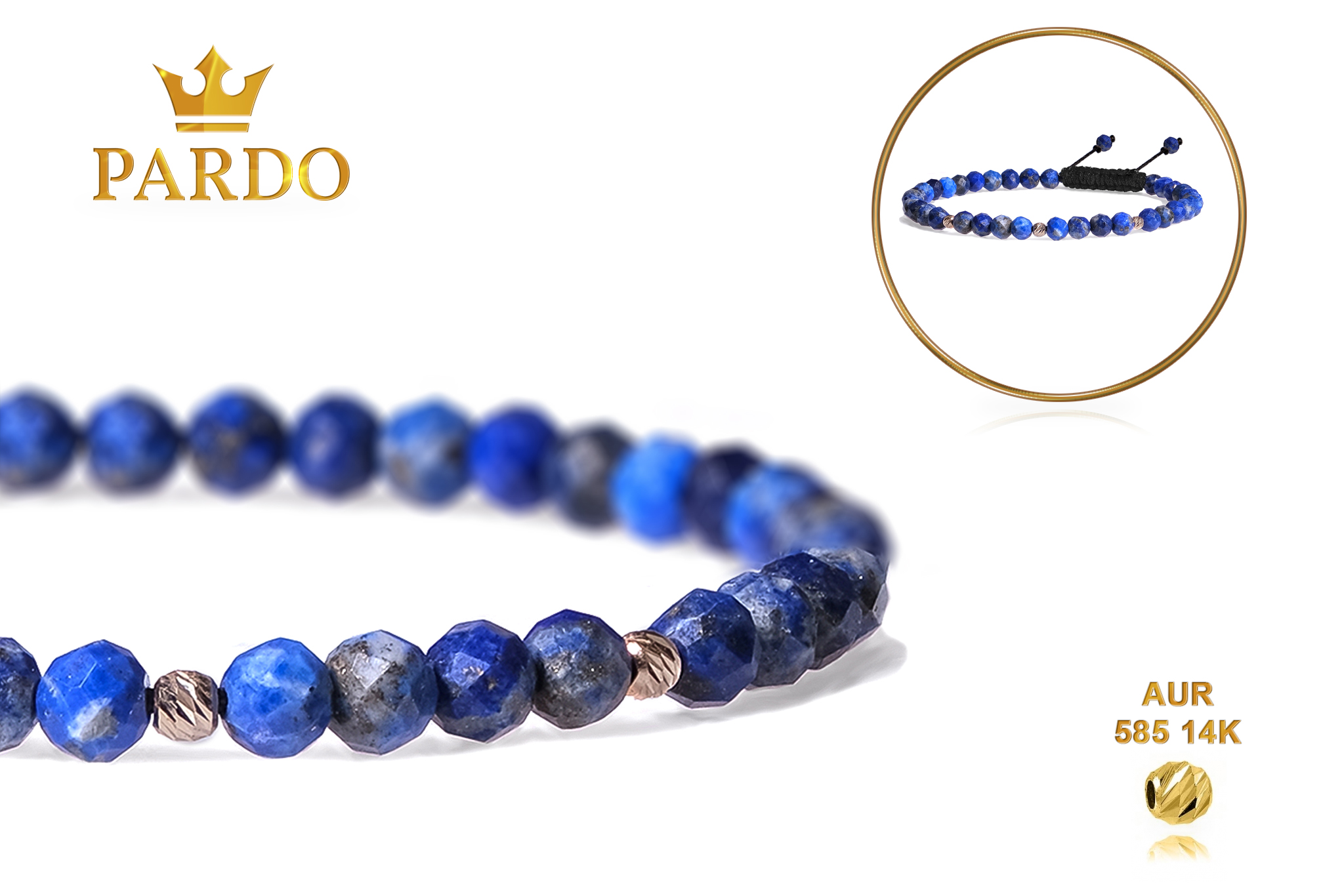 Bratara snur Pardo realizata cu Lapis Lazuli Albastru si Sfere striate din Aur 585 de 14 Karate - imagine 5