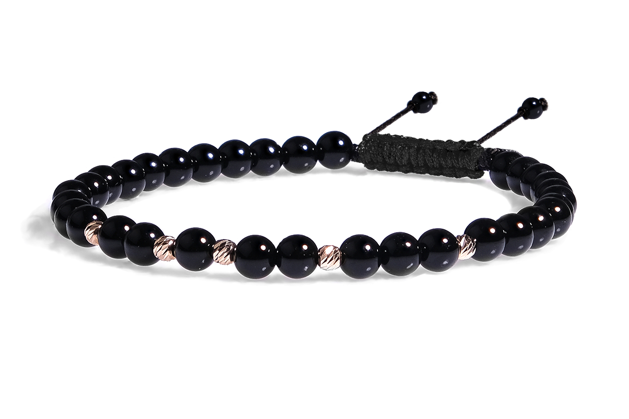 Bratara cu snur Pardo realizata cu pietre semipretioase Onix Lucios si Sfere striate din Aur 585 de 14 Karate - imagine 2